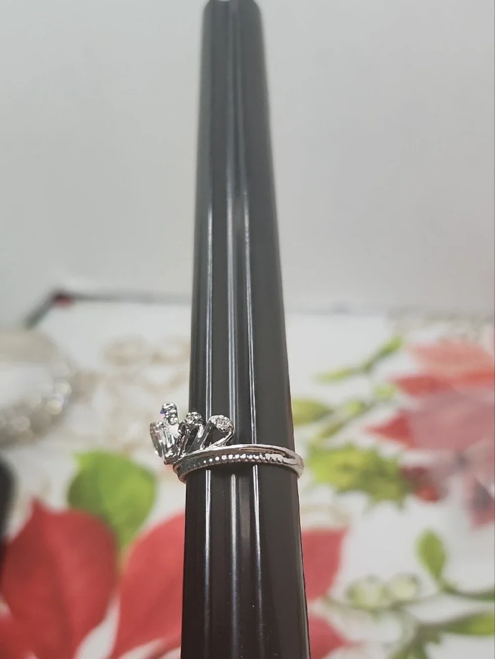 Silver Crown Ring with Clear Gemstone - Women Jewelry